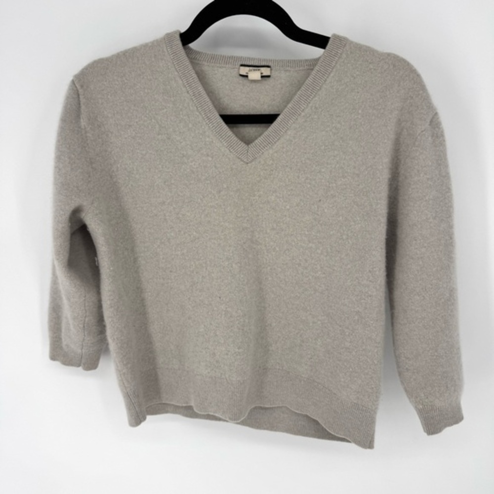 J. Crew 100% cashmere cottagecore Classic  V-Neck Sweater light gray